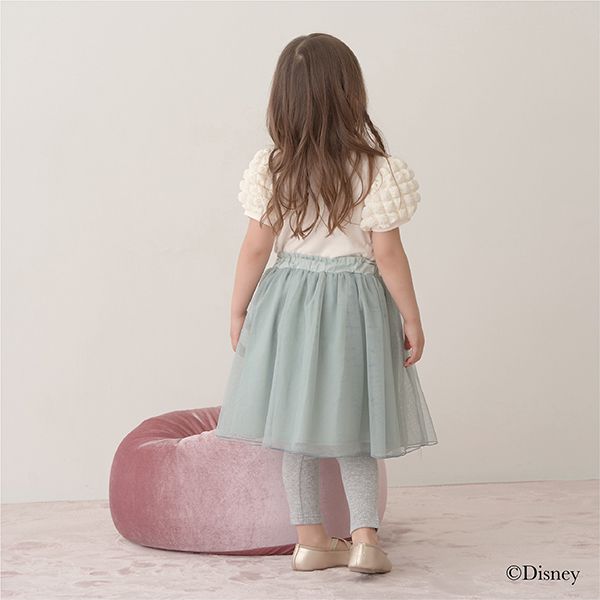 日本 Lycee mine - 迪士尼聯名 澎澎袖印花短袖上衣-人氣公主們-優雅藍