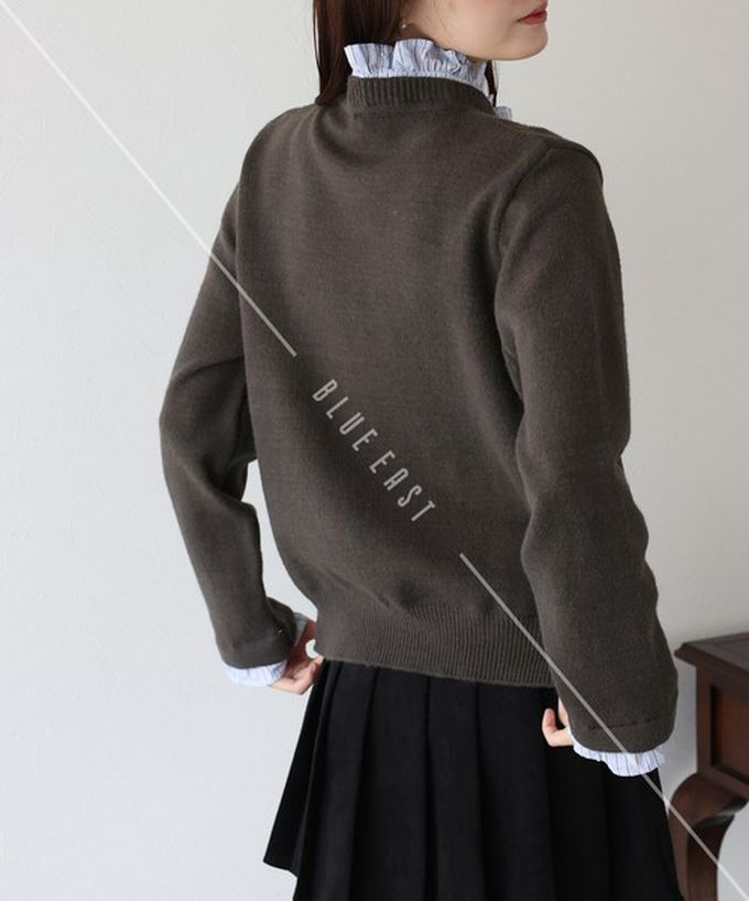 日本 BLUE EAST - 甜心假二件荷葉領金扣開襟衫-深咖啡 (M)