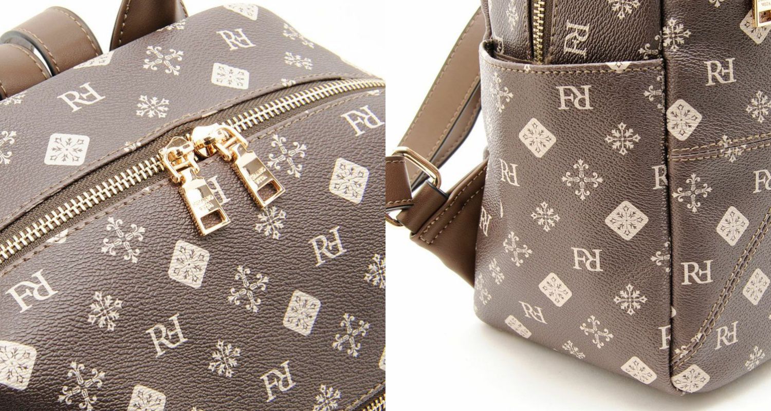 日本 FIRANO - 經典花紋仿皮復古後背包-棕 (30x27x11cm)