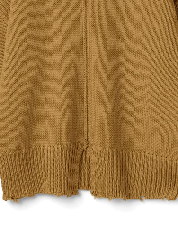 日本 GRL - 寬鬆修身線條微抓破邊衣領針織毛衣-時尚黑