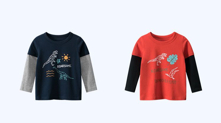 純棉長袖上衣-折紙圖形恐龍-藍色