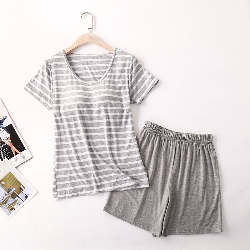 莫代爾柔軟涼感Bra T家居服-短褲套裝-豆沙粉