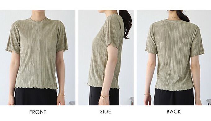 日本 BLUE EAST - 韓國製 圓領貝殼紋光澤短袖上衣-煙燻藍