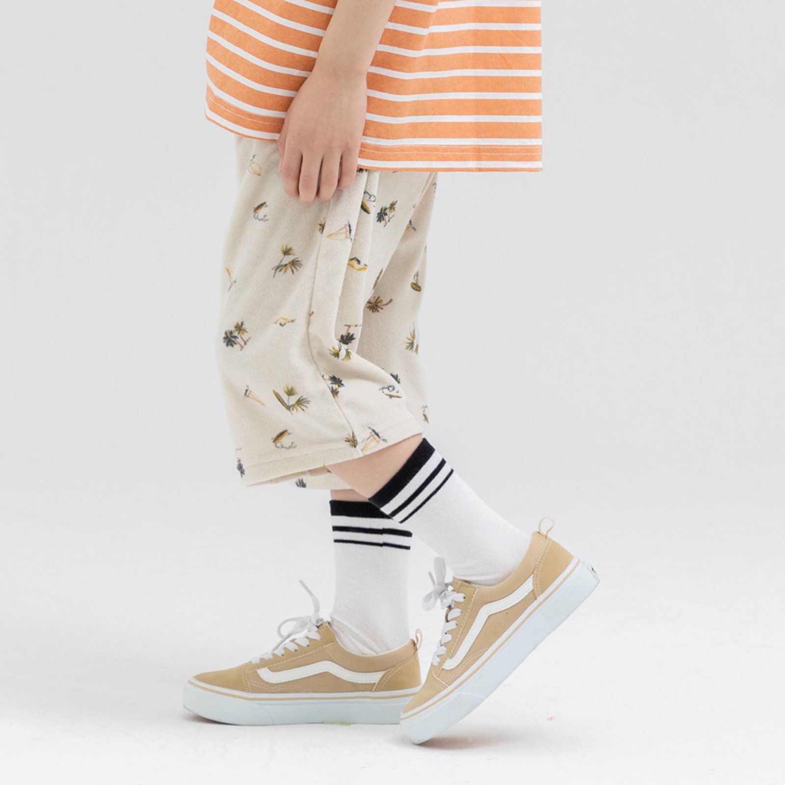 日本 Chil2 - 清爽起絨布寬版印花短褲-格子-黑白