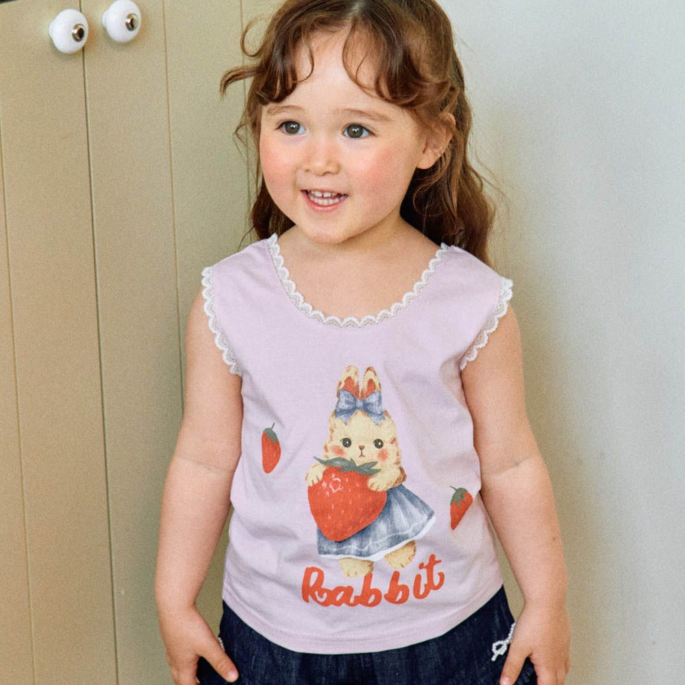 草莓兔兔蕾絲點綴背心-粉