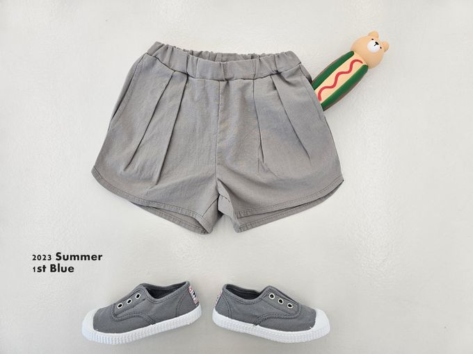 韓國 First Blue - 鬆緊腰日常好搭褶線短褲-亮黃