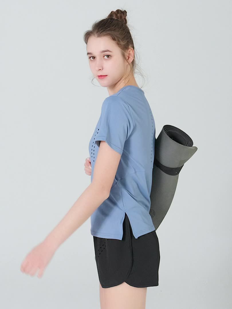 S~4XL寬通透氣運動短袖上衣-藍色