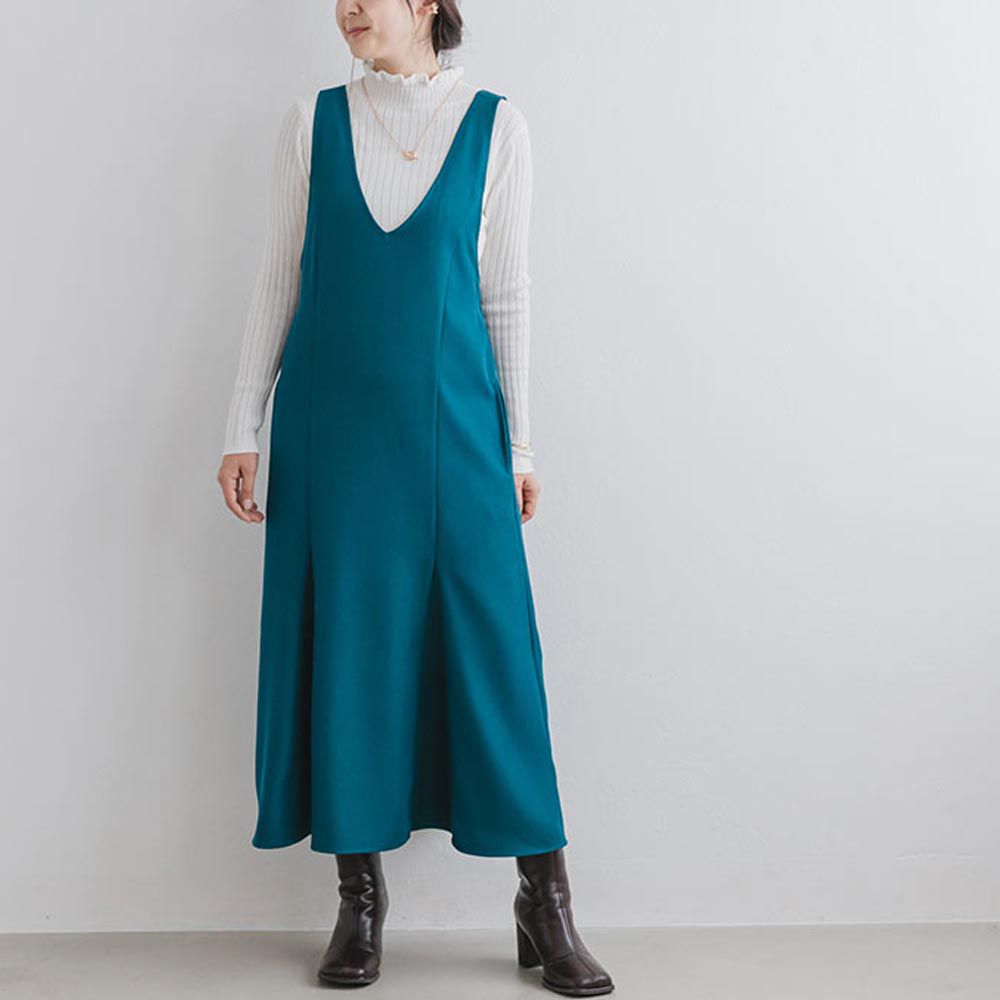 日本 ihuu - 搖曳魚尾後腰鬆緊吊帶洋裝-藍綠