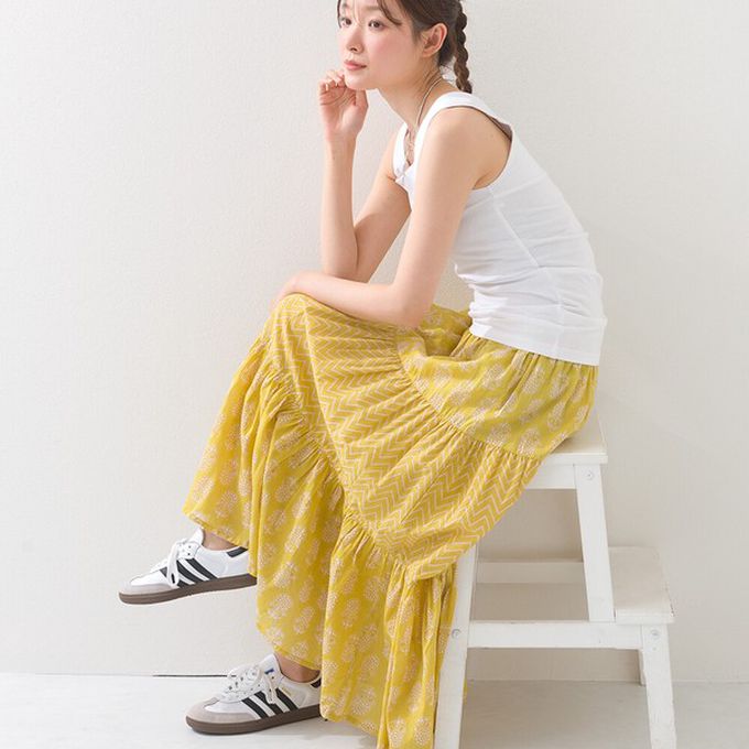 日本 OMNES - 100%印度棉 奢華圖騰長裙-黃