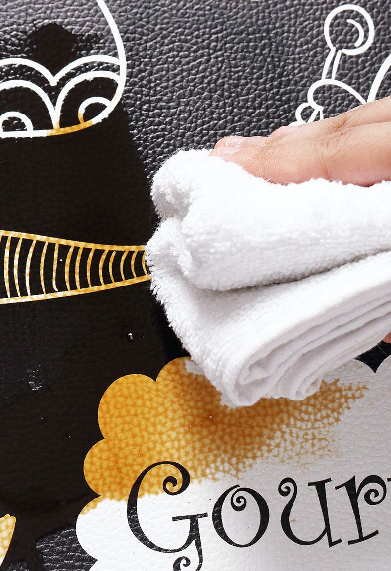 廚房仿皮革PVC防水腳踏墊-簡約英文-白色