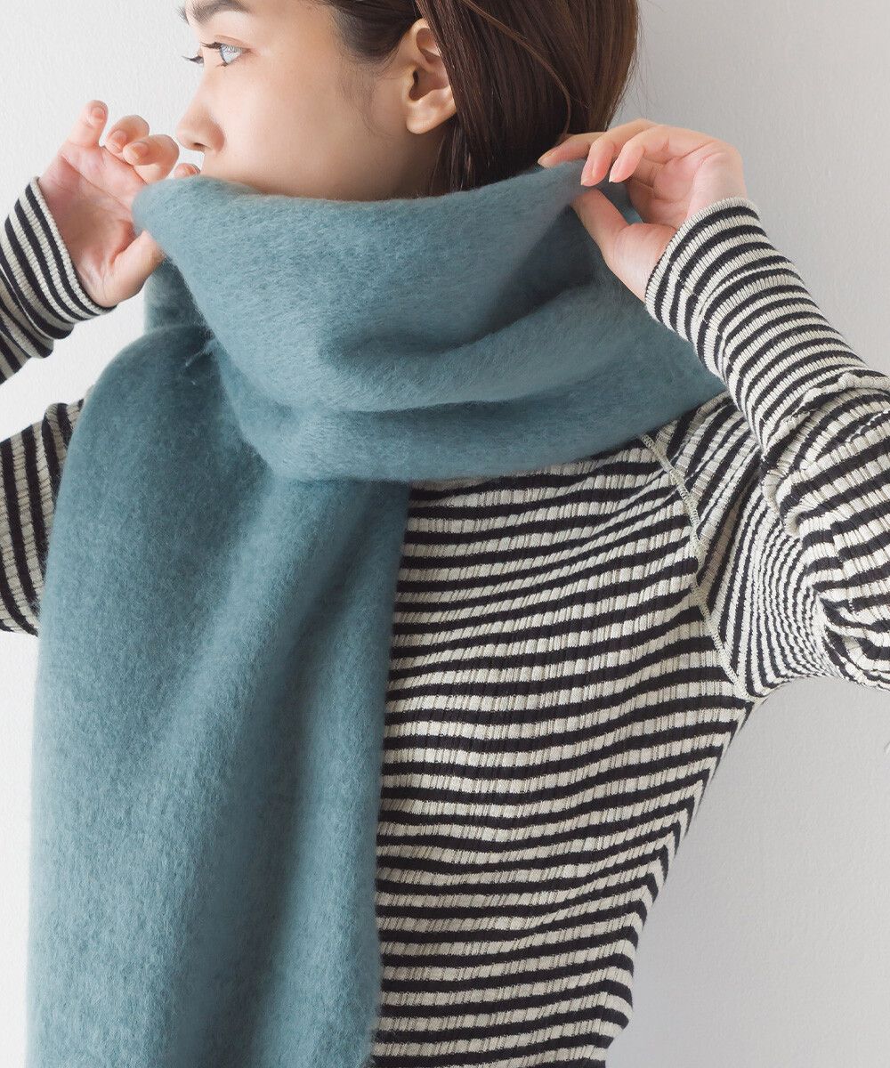 日本 OMNES - 起毛柔軟流蘇圍巾/披肩-粉橘黃 (36x198cm)