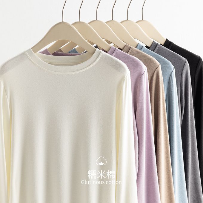 圓領寬鬆素色長袖上衣-紫色 (F)