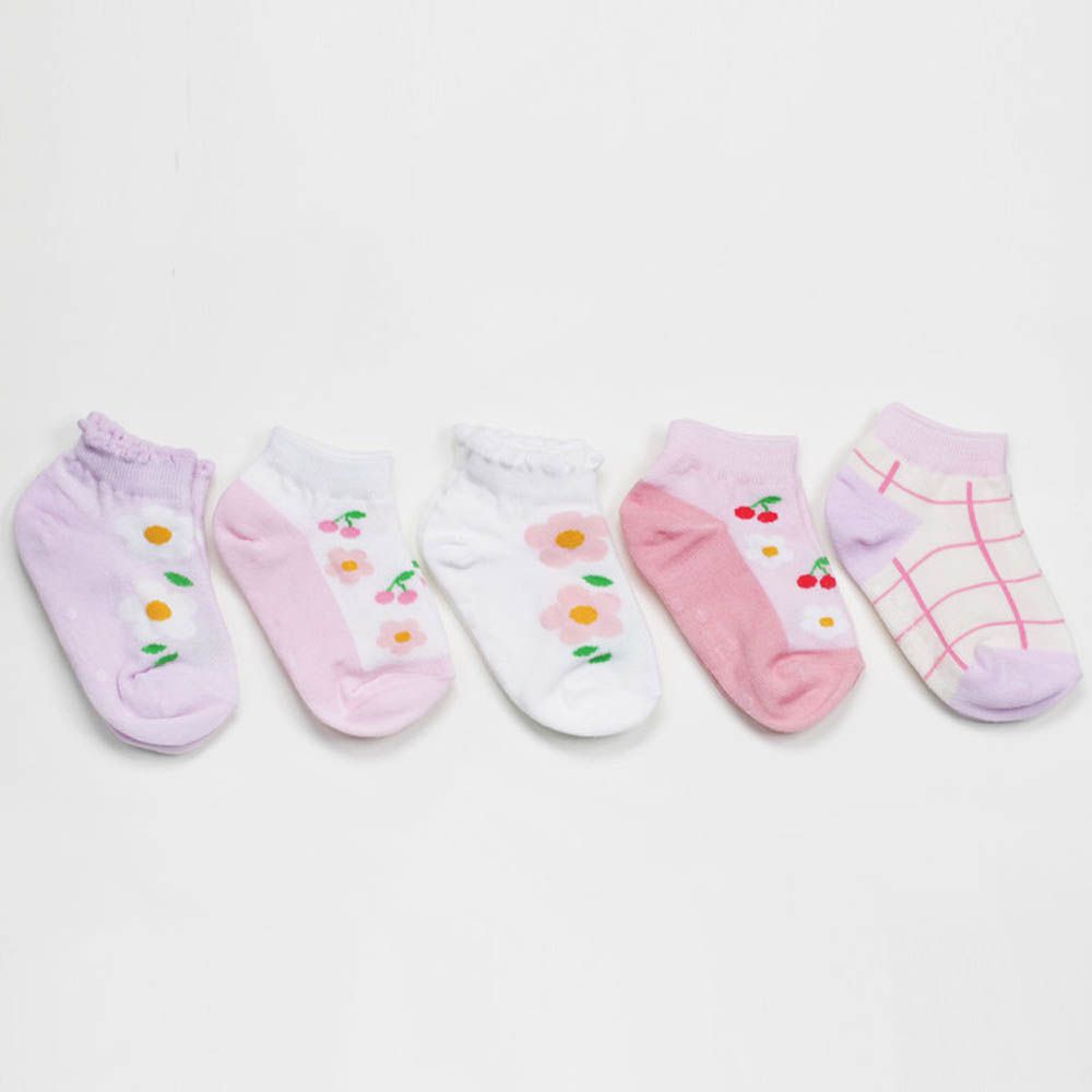 (五入組)韓製兒童短襪-格紋X花漾