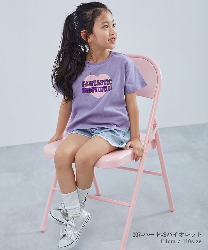 日本 devirock - 100%棉 可愛女孩印花短袖上衣-愛心logo-羅藍紫