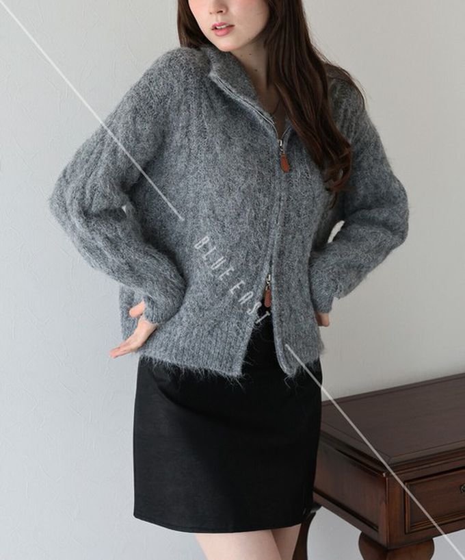 日本 BLUE EAST - 混羊毛麻花紋路立領雙拉鏈針織外套-灰