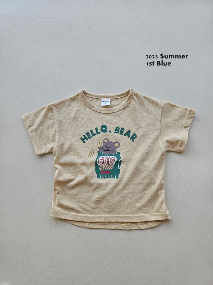 韓國 First Blue - 熊熊食物系列短袖上衣-甜甜圈-象牙白