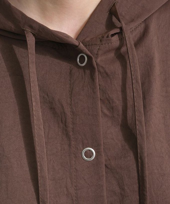 日本 ELENCARE DUE - 復古風磨毛寬版連帽長袖襯衫-灰杏