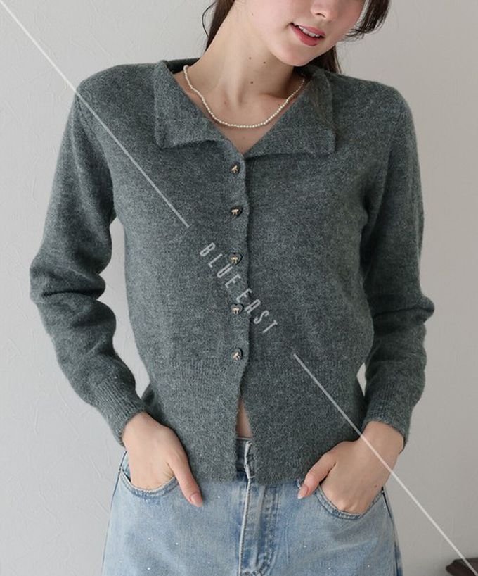 日本 BLUE EAST - 愛心蝴蝶結扣成熟甜美針織開襟衫-黑 (M)