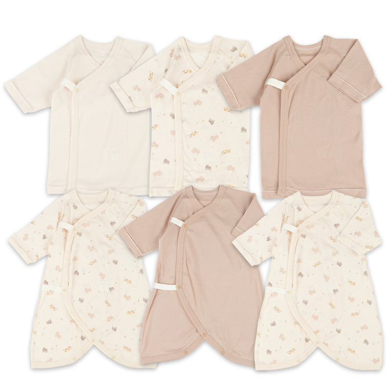 akachan honpo - 新生兒內衣6件組 長袖-按扣款 小貓-粉紅色 (肚衣:50cm 蝴蝶裝:50~60cm)