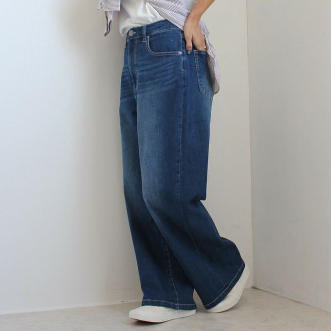 日本女裝代購 - Coolish 接觸涼感舒適快乾丹寧寬褲-海軍藍