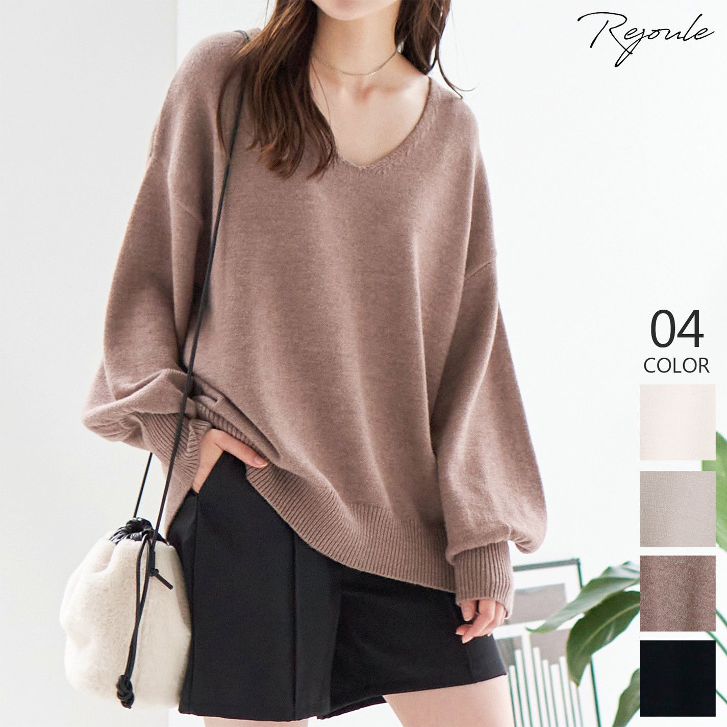 日本 Rejoule - 法式慵懶圓領針織毛衣-摩卡棕