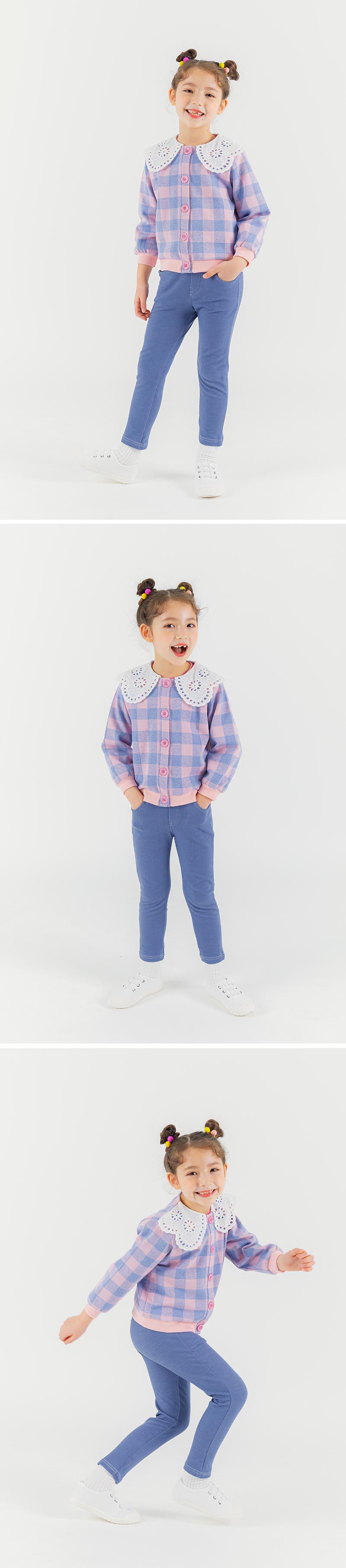 韓國 OZKIZ - 蕾絲領棋盤格單排釦針織小外套