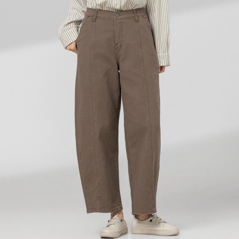 EDITION 彈性腰日常百搭拼接感哈倫褲-拿鐵咖