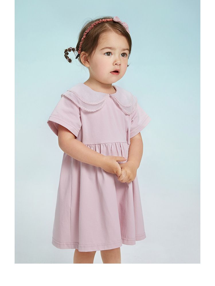 娃娃領公主袖連身洋裝-立體花朵-粉色