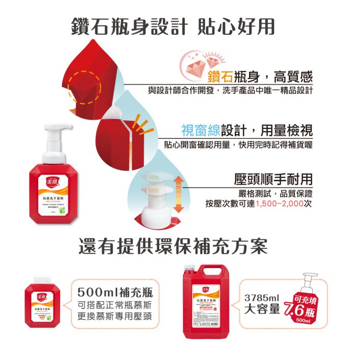 美琪生技 - 美琪抗菌洗手慕斯(補充瓶)-500ml