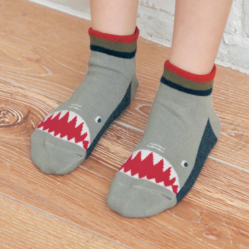 日本千趣會 - GITA 超值短筒襪五件組(鞋底深色設計)-生物與汽車-藍綠灰