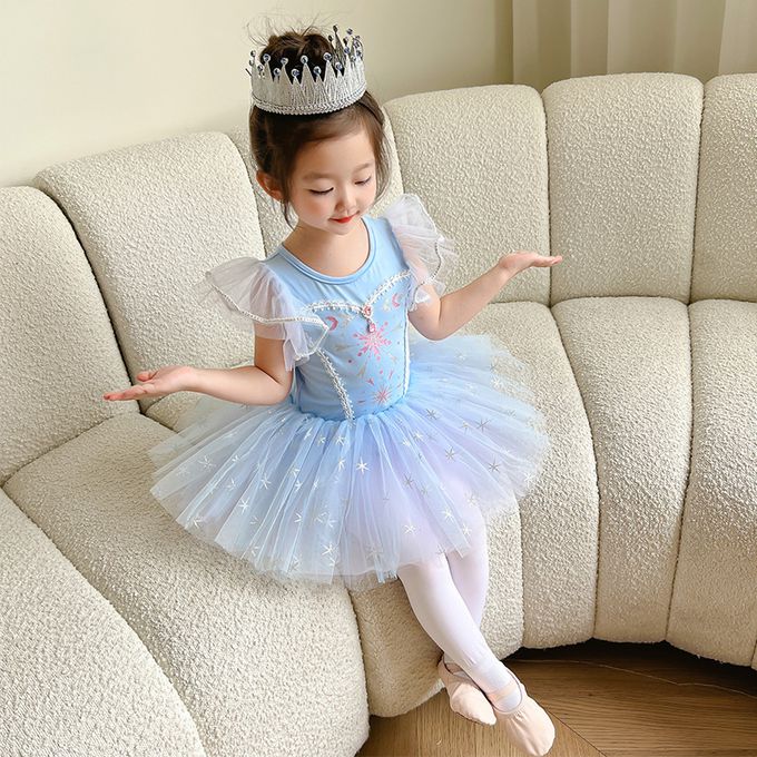 短袖造型公主裙/芭蕾舞裙-卡通人物-愛莎-藍色