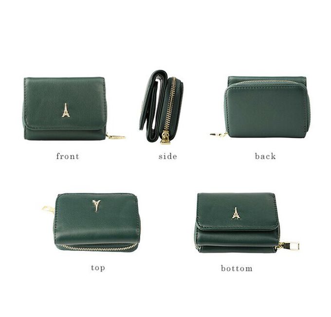 日本 LIZDAYS - 巴黎鐵塔三折輕巧迷你短夾-焦糖棕