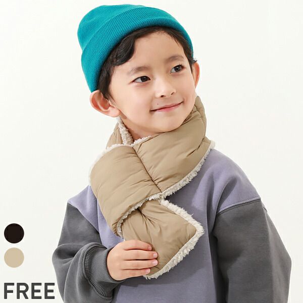 日本 devirock - 可機洗纖維羽絨保暖雙面圍脖-卡其米 (FREE)