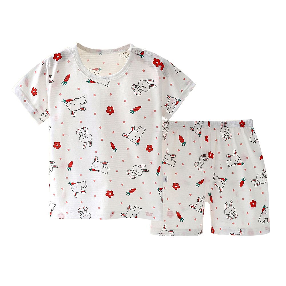 兒童短袖上衣+短褲套裝組 極薄純棉寶寶短袖上衣 寶寶短褲-紅蘿蔔