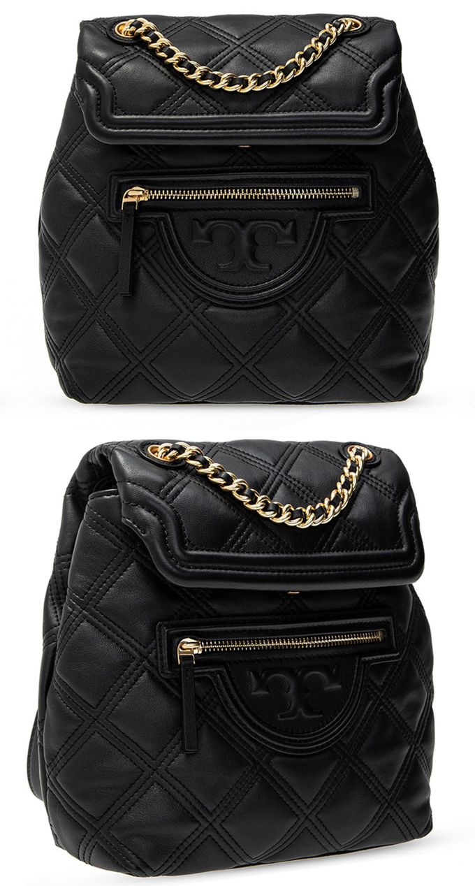 TORY BURCH - 菱格紋皮革後背包 (黑色)