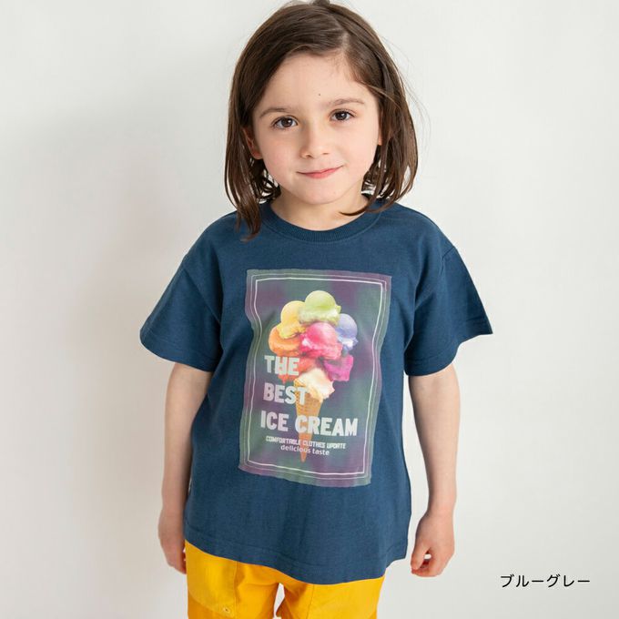 日本 BRANSHES - 接觸涼感 夏季印花短袖上衣-冰淇淋蘇打-白