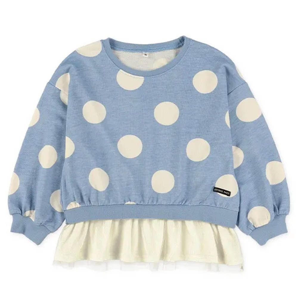 夢幻薄紗圓點長袖上衣-藍