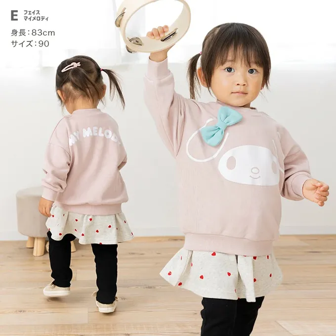 日本 Chil2 - 限量聯名 裏毛印花大學長袖上衣-卡通三麗鷗-亮片美樂蒂-粉紫