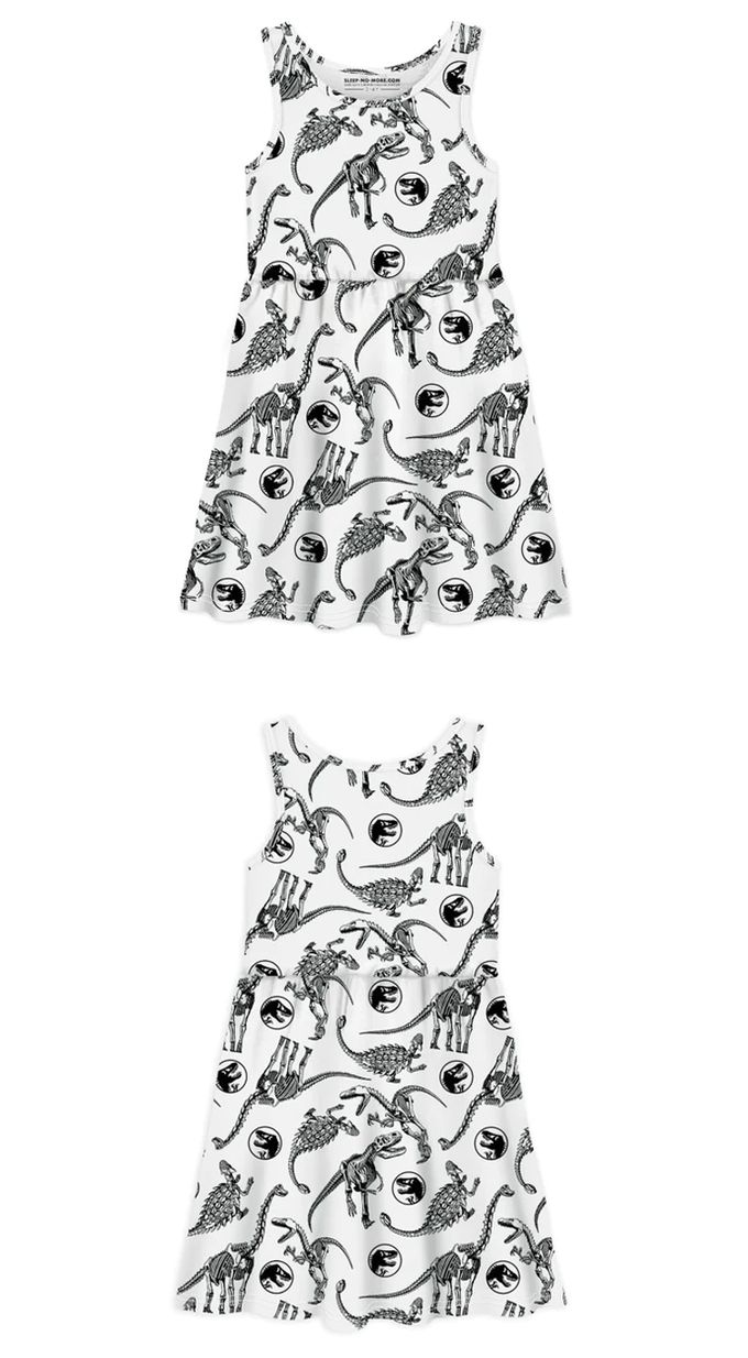 英國 SLEEP NO MORE - 100% 有機棉兒童無袖洋裝-侏儸紀公園/黑白恐龍標本