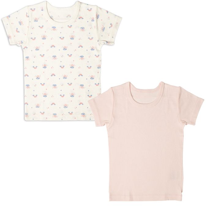 akachan honpo - 短袖圓領速乾上衣-2件組 兔子-粉紅色