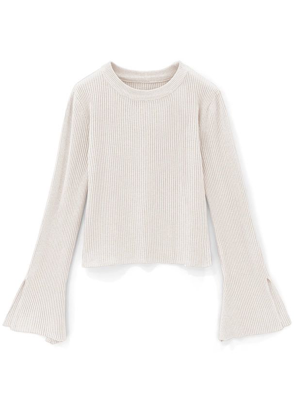 日本 GRL - 時尚開衩袖羅紋長袖上衣-天使白