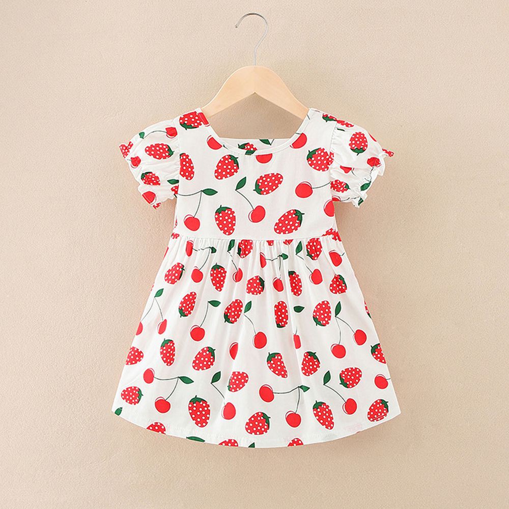 純棉公主袖洋裝-櫻桃草莓