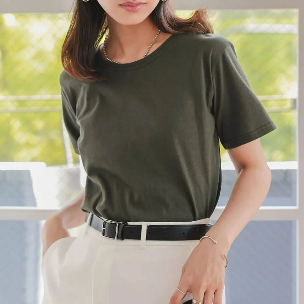 抗透汗 純棉圓領合身短袖上衣-墨綠