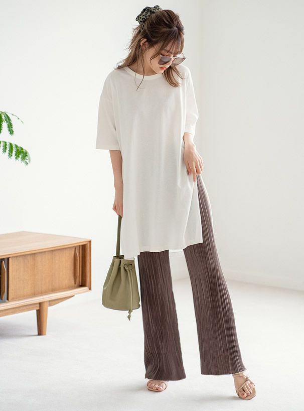 日本 GRL - 修長壓褶百搭彈性鬆緊寬褲-絢麗紫