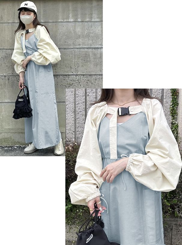 日本 GRL - 休閒風抽繩吊帶裙-深藍 (F)