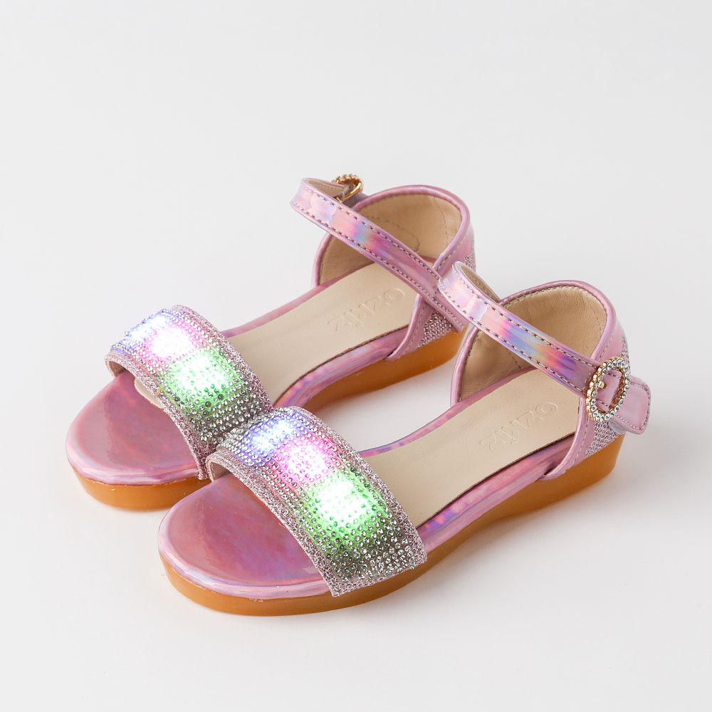 韓國 OZKIZ - (LED)細鑽寬帶炫彩涼鞋-粉紫