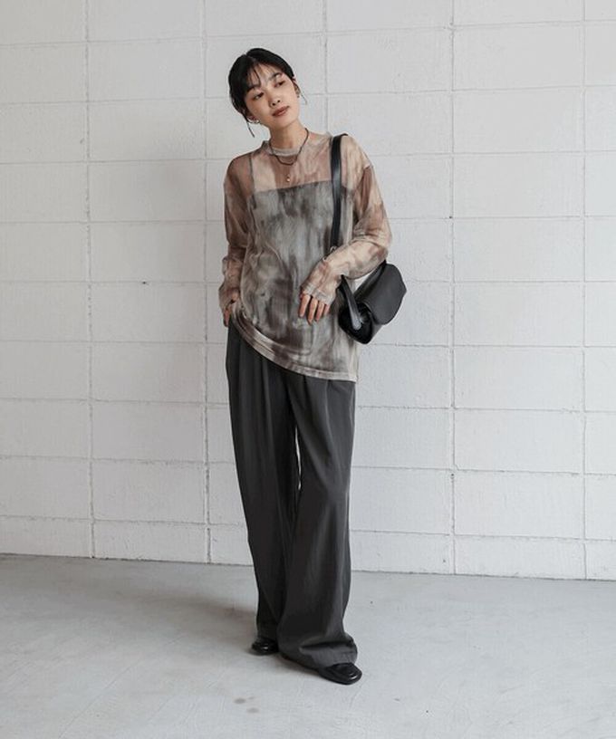 日本 Bab - 雲彩風格透膚美型長袖上衣-灰綠