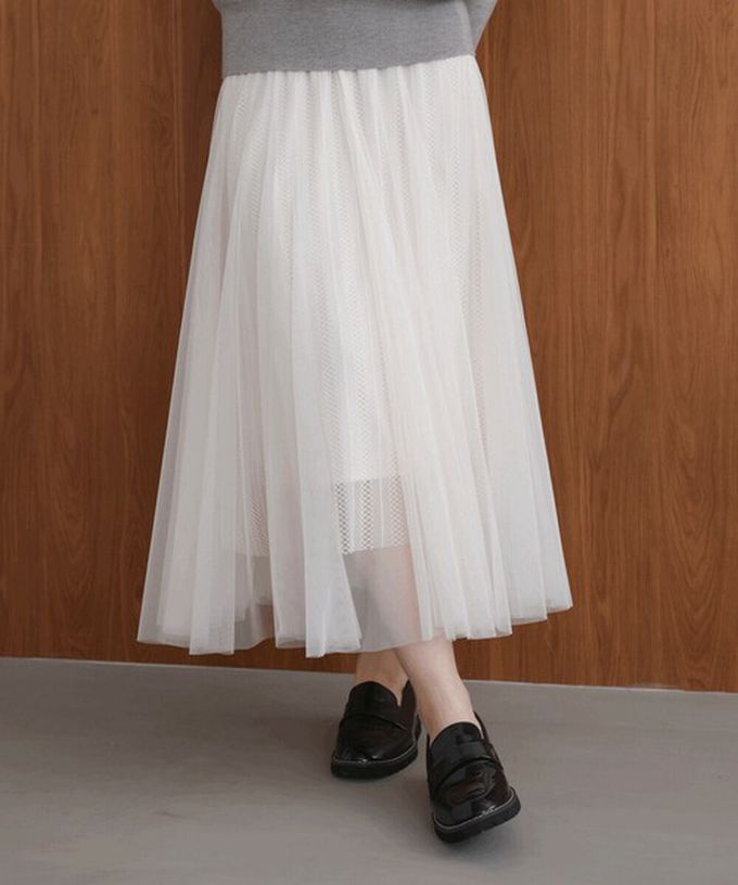 日本 Bab - 華麗優雅層次緹花鬆緊紗裙-氣質白