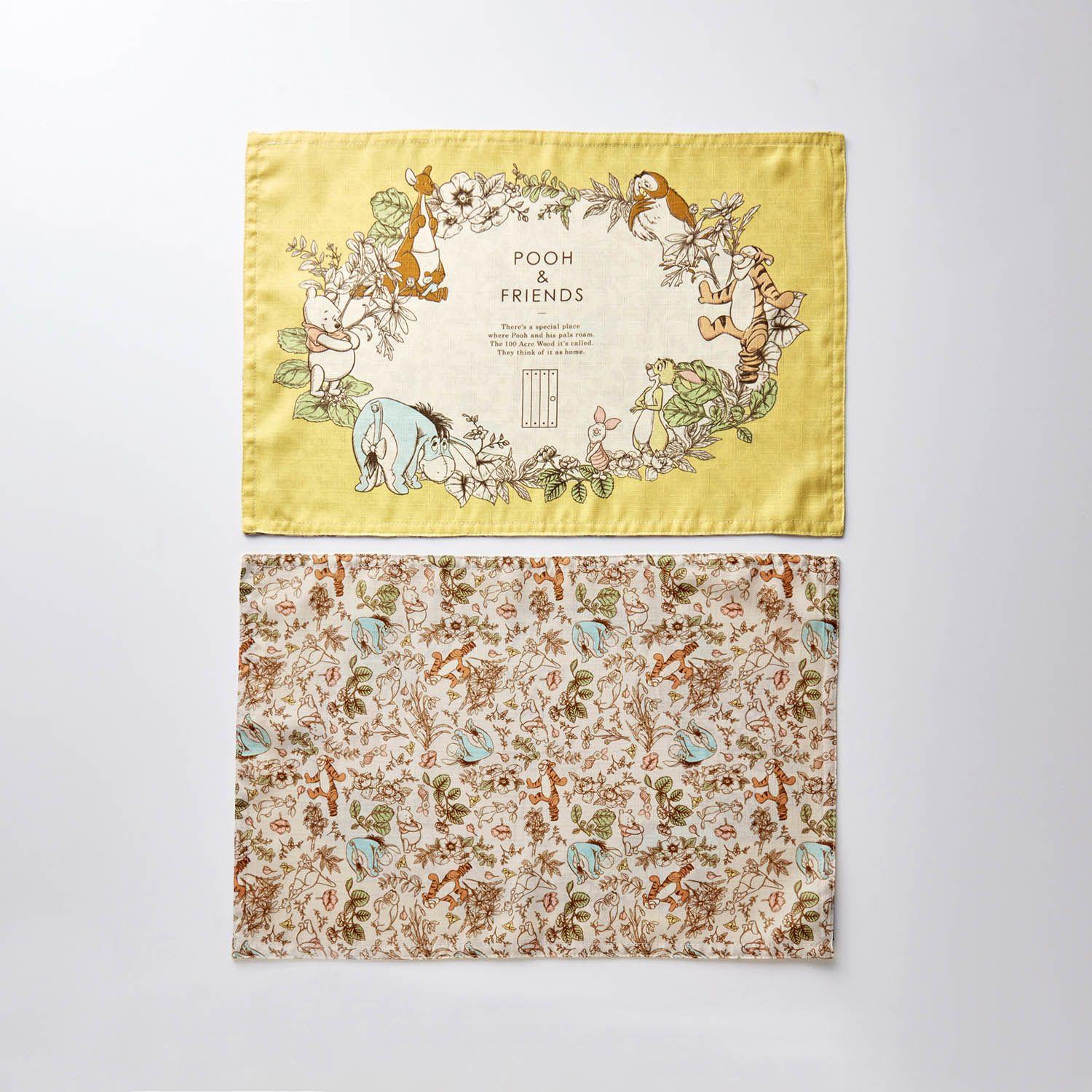 日本千趣會 - 迪士尼 防潑水餐墊兩入組-維尼花園-黃米