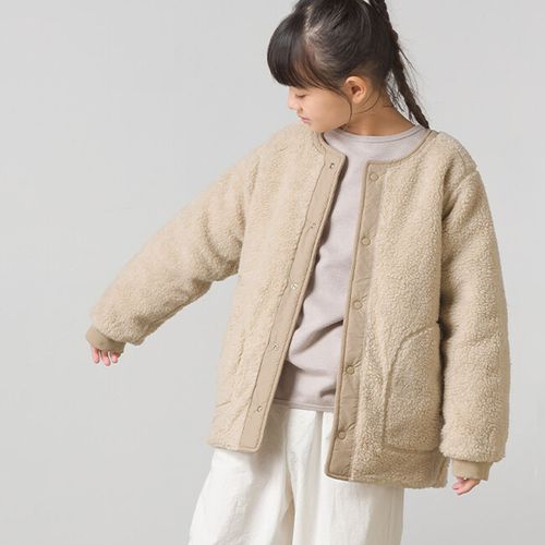 日本 OMNES - (兒童)兩穿泰迪熊x衍縫鋪棉圓領保暖外套-杏